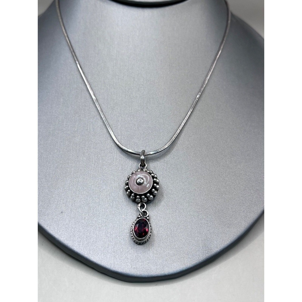 925 Italy Garnet Morganite‎ Sterling Silver Pendant Necklace Gemstone